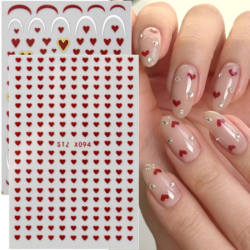 Nail Art Valentines Day - สติกเกอร์ติดเล็บลายหัวใจมินิ 2 ชิ้น ลายวาเลนไทน์น่ารัก แบบ 3
