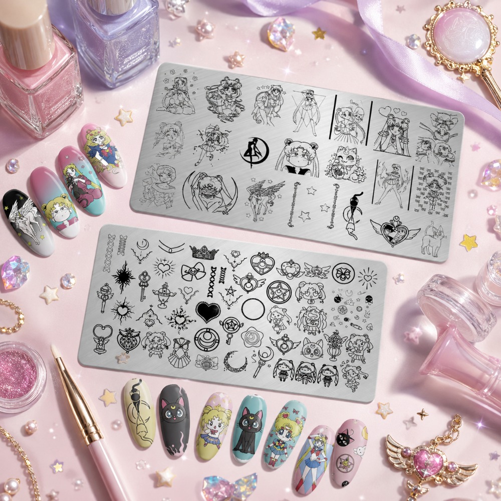 Nail Art Maroon - แผ่นปั๊มลายเล็บอนิเมะเซเลอร์มูน ลายการ์ตูนน่ารัก วัสดุสแตนเลส สำหรับตกแต่งเล็บ DIY