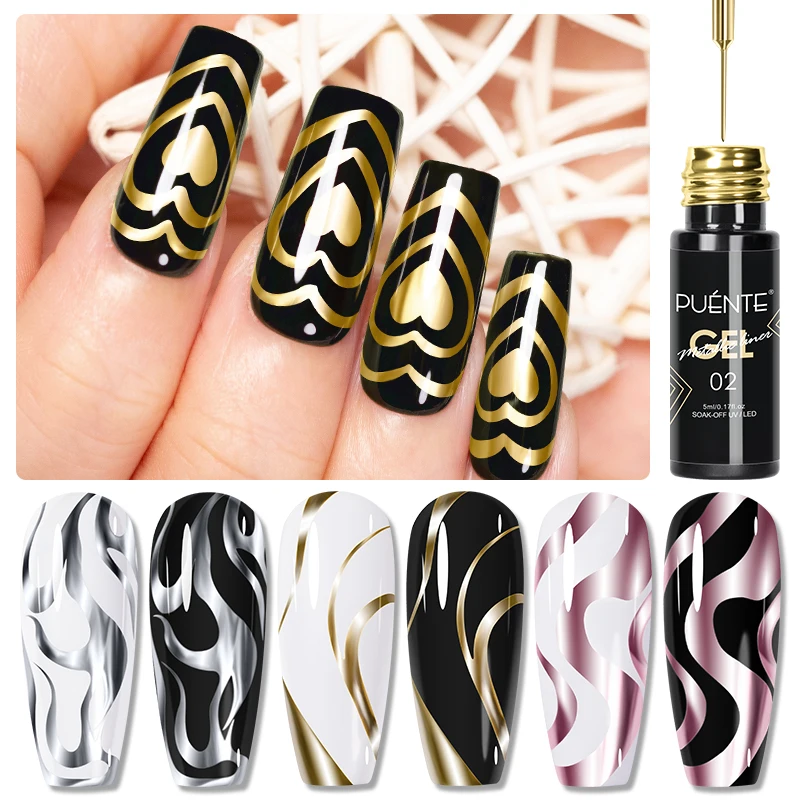 Nail Art Chrome - 5ml Golden Silvery METALLIC ภาพวาดเจล Chrome