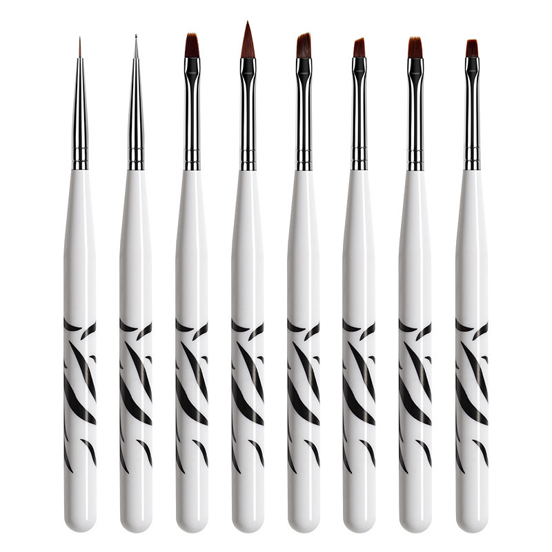 Nail Art Zebra Design - ชุดแปรงเพ้นท์เล็บลายม้าลาย 8 ชิ้น, แปรงทาเล็บขนไนลอนสำหรับเพ้นท์เล็บอะคริลิกเจล, อุปกรณ์ทำเล็บ