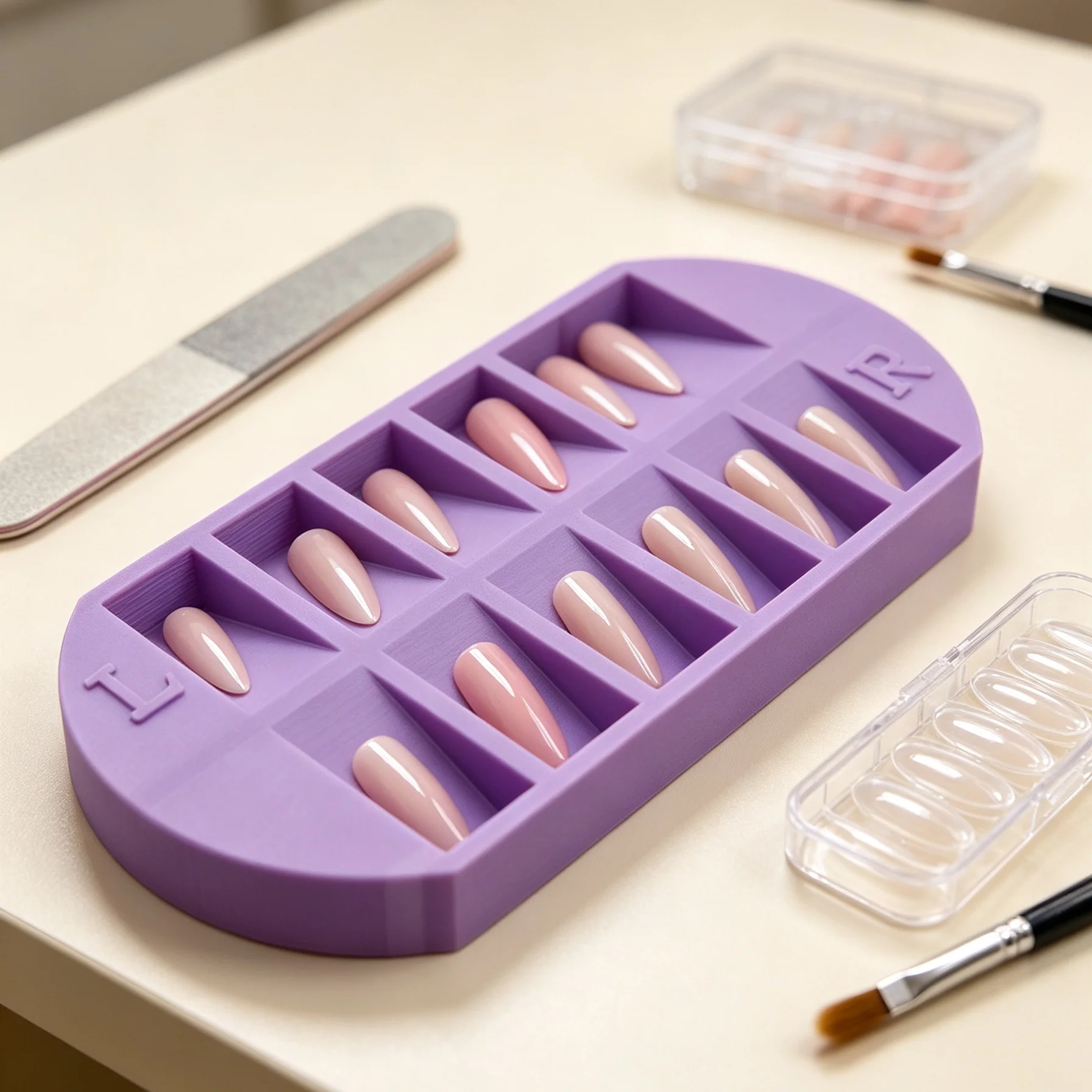 Nail Art Sch - ถาดเก็บปลายเล็บ 8 ช่อง พร้อมสัญลักษณ์ L/R สำหรับจัดแสดงเล็บปลอม