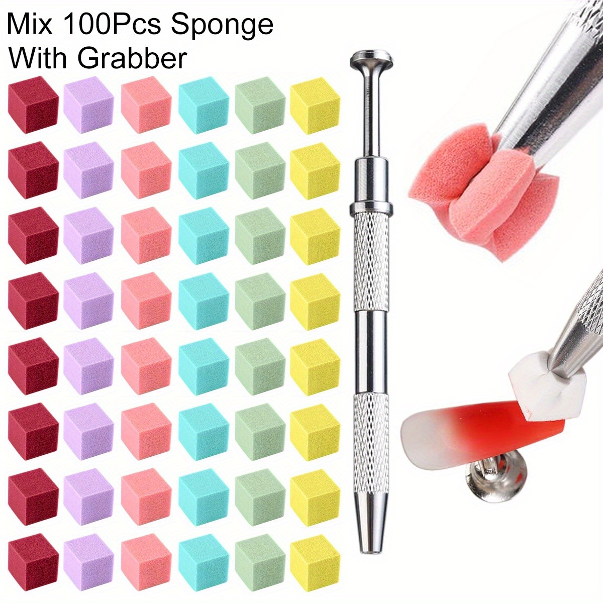 Nail Art Sch - 1/50/100Pcs สแควร์เล็บฟองน้ําชุดแปรงเล็บเจลออกแบบเล็บฟองน้ําคว้าปากกาตกแต่งเล็บ Accessor