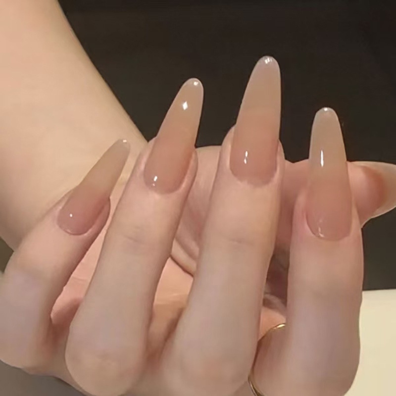 Press On Nail Set - 24 ชิ้น เล็บปลอมสีนู้ดแบบเรียบง่ายพร้อมแถบกาว เล็บปลอมแบบกดติดพร้อมอุปกรณ์ เล็บติดกาว ชุดเล็บปลอมราคาถูก