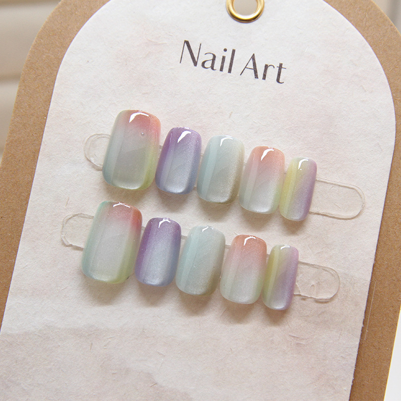 Nail Art Cat Eye - 10 ชิ้นผู้หญิงแฟชั่นเก๋หลากสีแมวตาฤดูใบไม้ผลิสวมใส่บนเล็บแพทช์ที่ถอดออกได้เล็บแพทช์ย้อมเล็บแพทช์เล็บใส