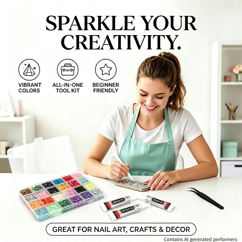Nail Art Jelly - ชุดเพชรเรซินหลากสีขนาด 3 มม. พร้อมเครื่องมือ แหนบ ปากกา