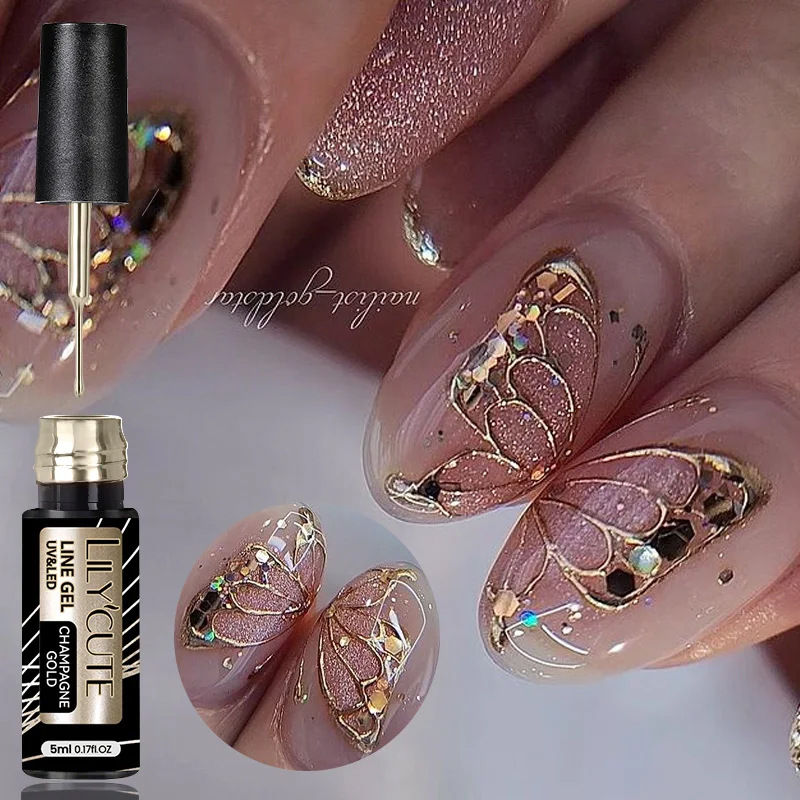 Nail Art Chrome - LILYCUTE เจลไลเนอร์เพ้นท์เล็บเมทัลลิก 5 มล. สีเงิน ทอง