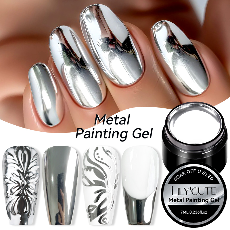 Nail Art Chrome - LILYCUTE 7ML โลหะจิตรกรรมเจล Chrome Silver Mirror