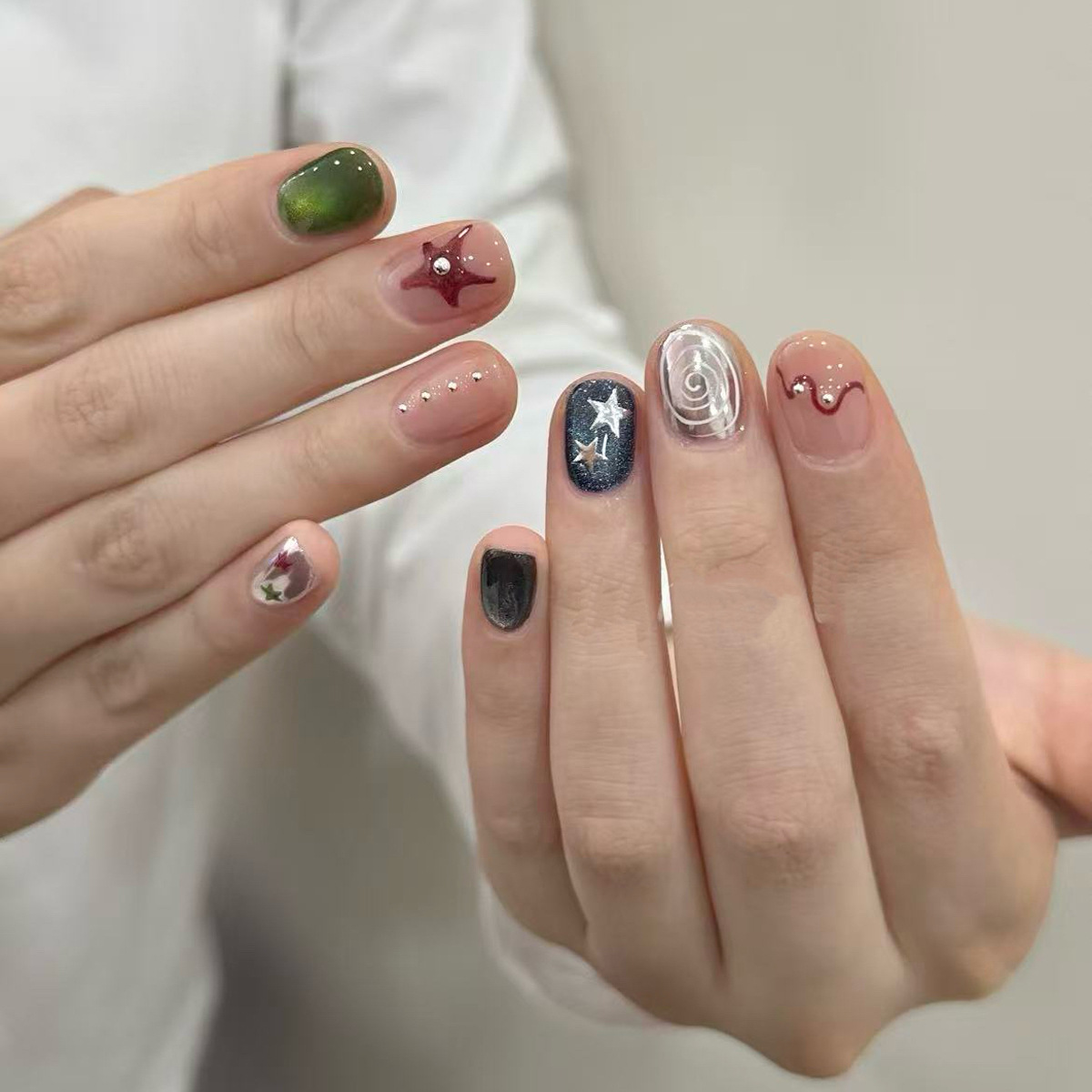 10PCS Glitter Cat Eye สั้นสแคว - Nail Art Cat Eye บทวิจารณ์และราคา