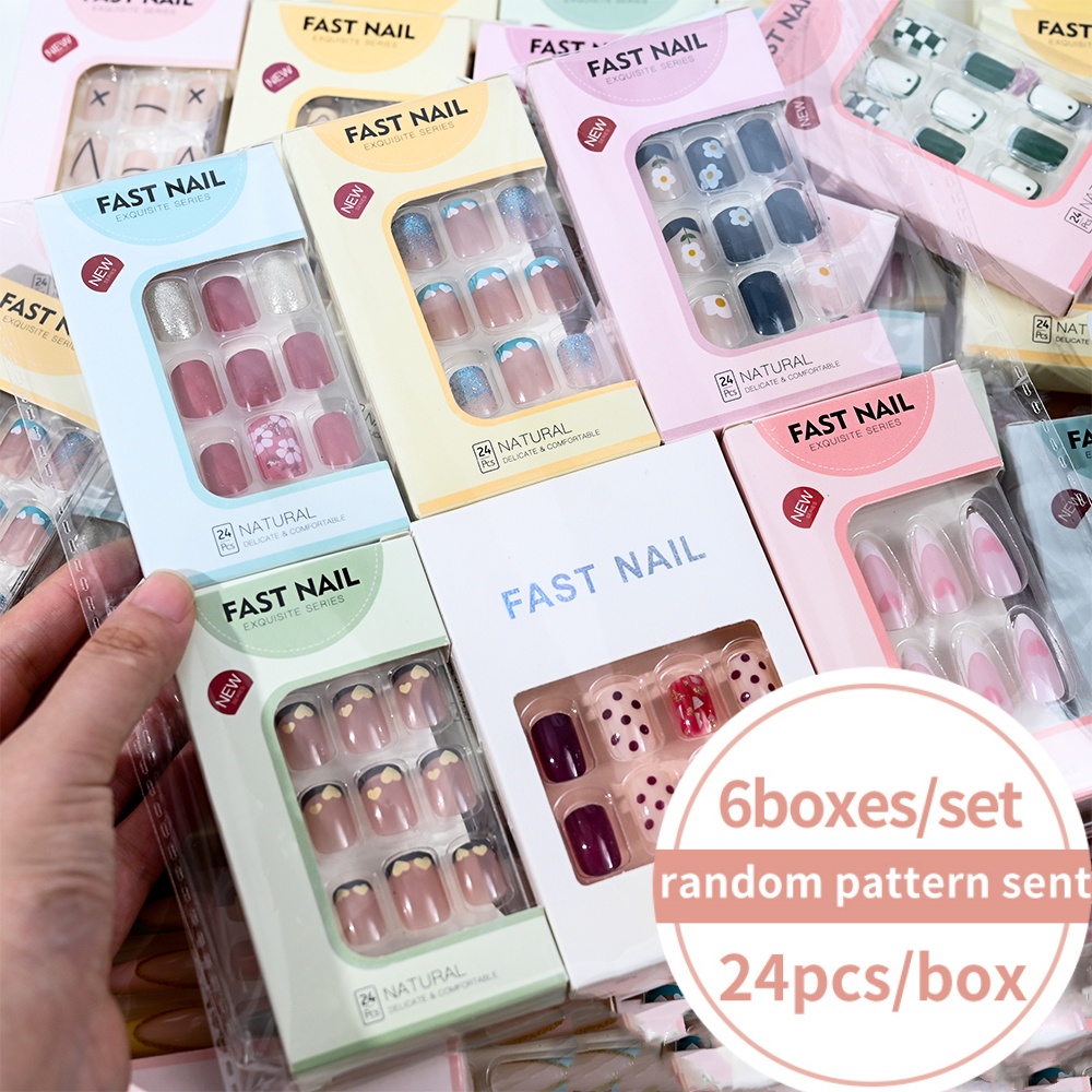 6 กล่อง/ชุด เล็บปลอมทรงสั้นทรง - Press On Nail Set บทวิจารณ์และราคา