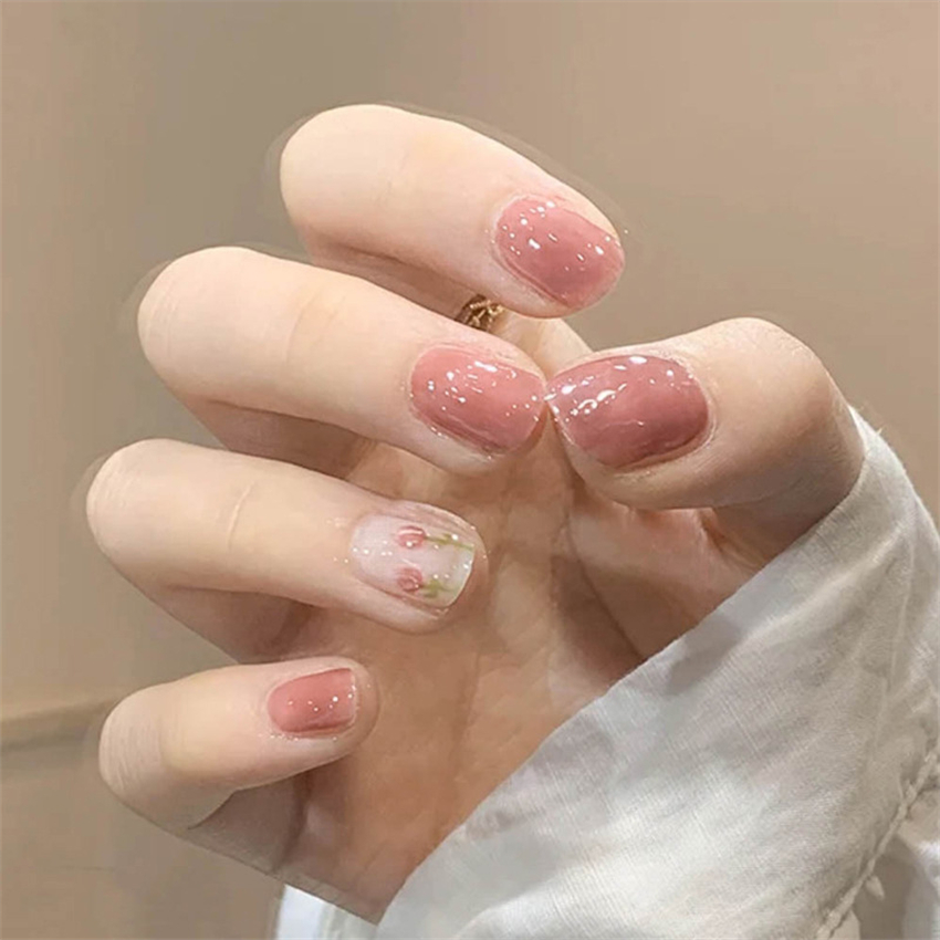 24PCS อะคริลิคสั้น Golden Hear - Nail Art Maroon บทวิจารณ์และราคา