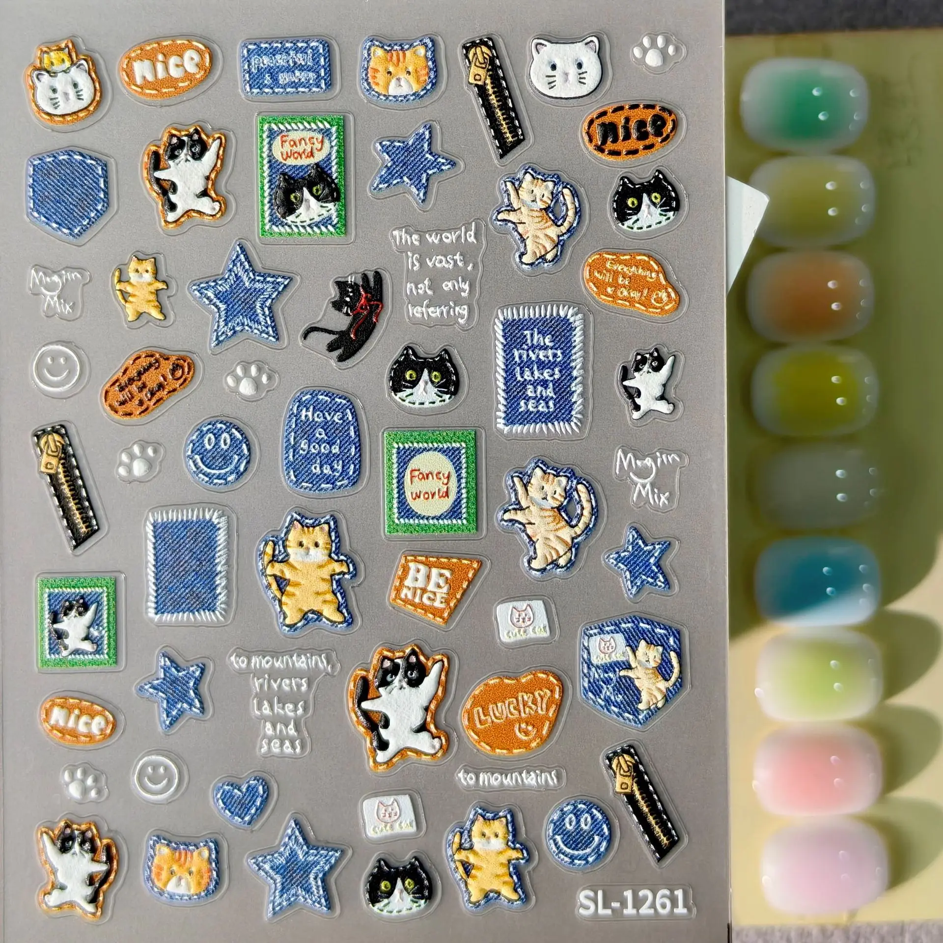 1 ชุด สติ๊กเกอร์แมวลายนูน 5D ส - Nail Art Denim บทวิจารณ์และราคา