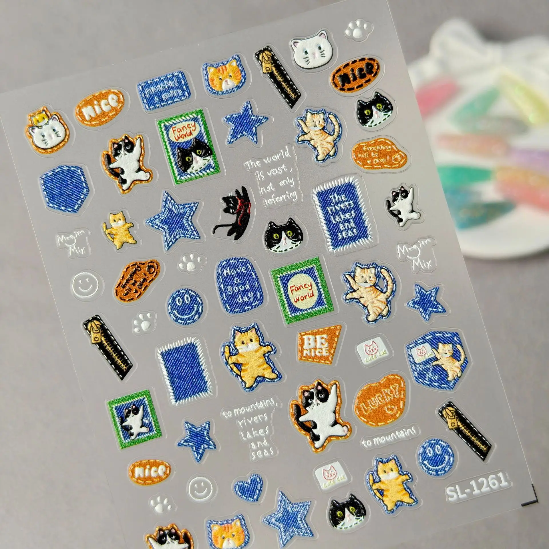 1 ชุด สติ๊กเกอร์แมวลายนูน 5D ส - Nail Art Denim บทวิจารณ์และราคา
