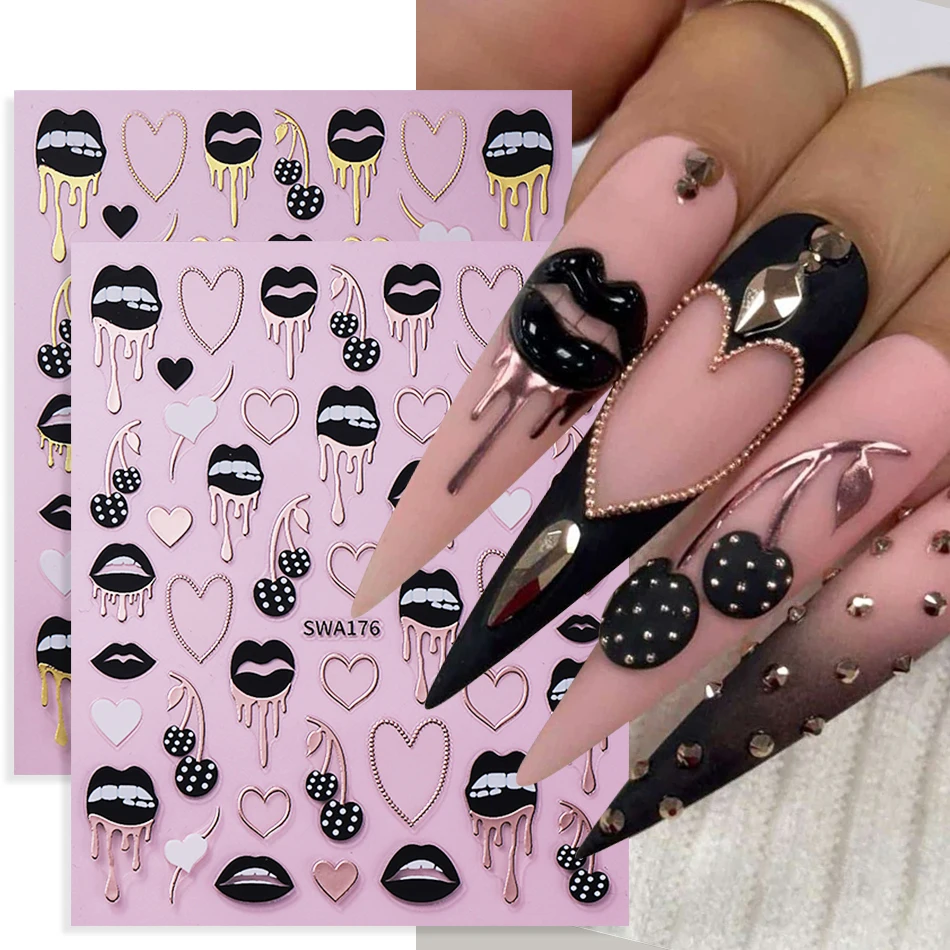 สติกเกอร์ติดเล็บลายหัวใจสีดำ 2 - Nail Art Valentines Day บทวิจารณ์และราคา