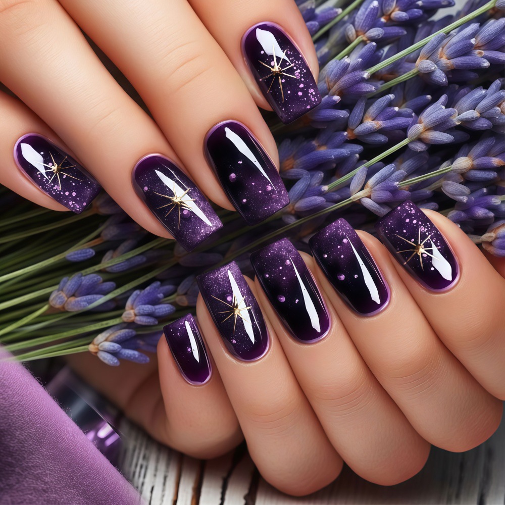 เล็บปลอมสั้น-กลาง ไล่เฉดสีม่วง - Press On Nail Set บทวิจารณ์และราคา