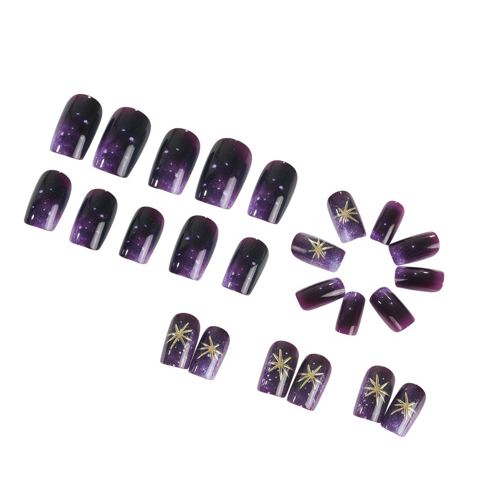 เล็บปลอมสั้น-กลาง ไล่เฉดสีม่วง - Press On Nail Set บทวิจารณ์และราคา