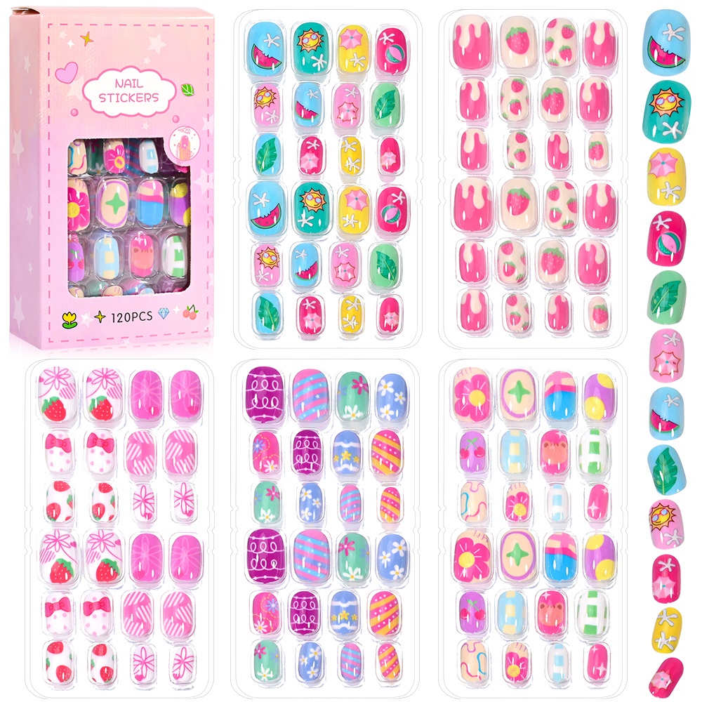 120 ชิ้น 5 ชุด Candy เด็กกดบนเ - Press On Nail Set บทวิจารณ์และราคา