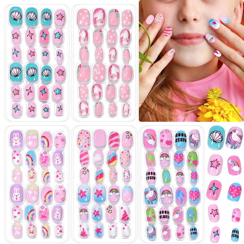 120 ชิ้น 5 ชุด Candy เด็กกดบนเ - Press On Nail Set บทวิจารณ์และราคา