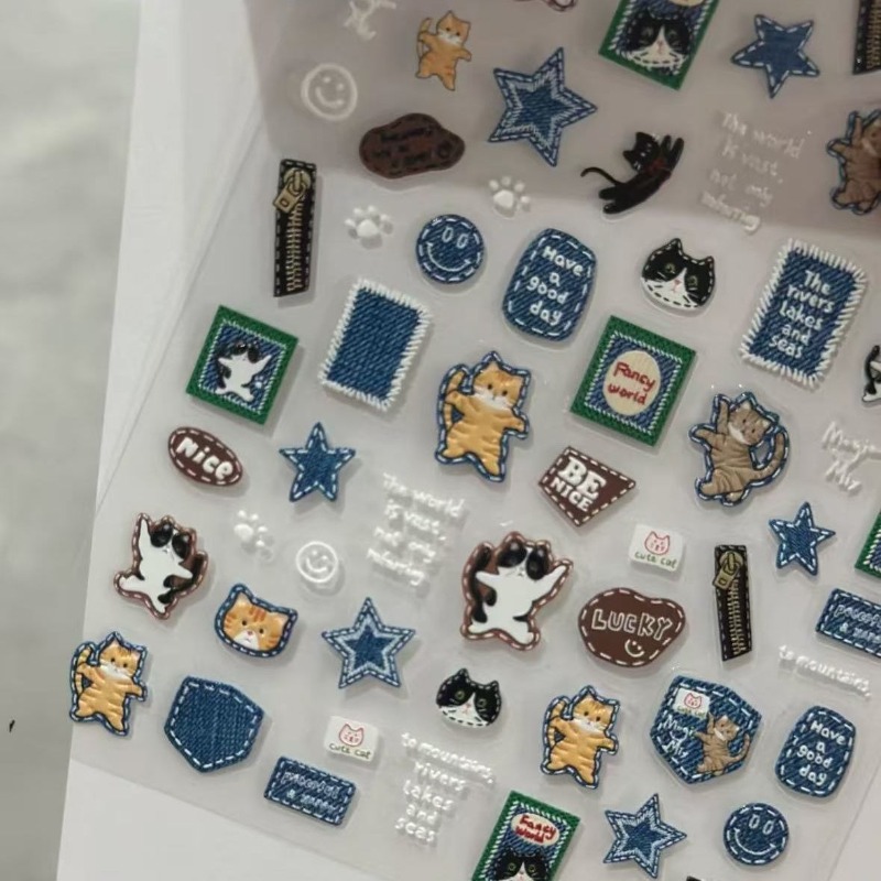 สติกเกอร์นูน 3 มิติ ลายแมวสไตล - Nail Art Denim บทวิจารณ์และราคา