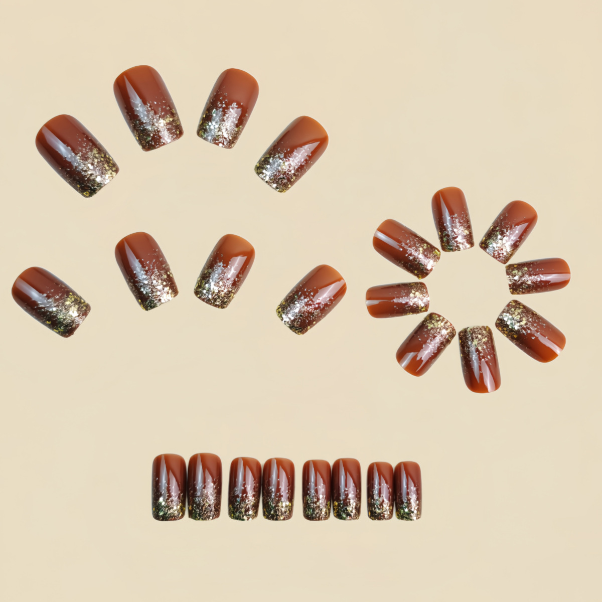 เล็บปลอมแบบสั้น-กลาง สีไล่ระดั - Press On Nail Set บทวิจารณ์และราคา