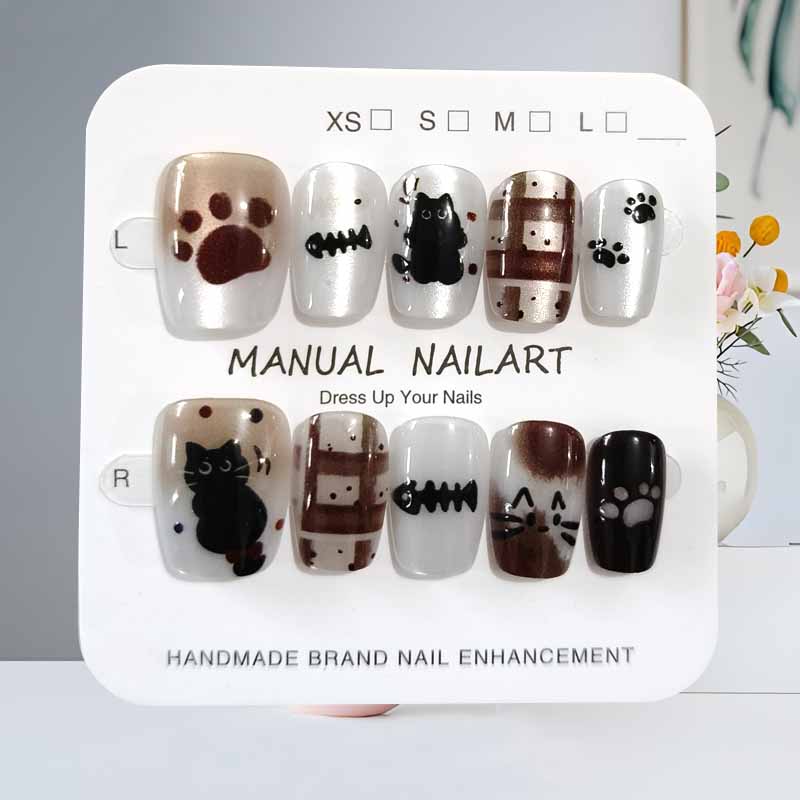เล็บปลอมลายการ์ตูนแมวน่ารักสีด - Nail Art Cat Eye บทวิจารณ์และราคา